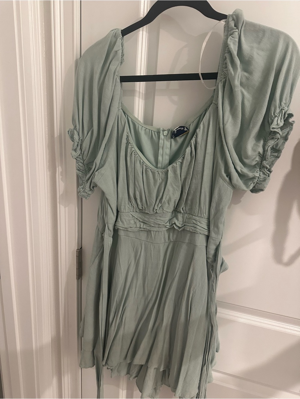 ARULA Light Sage Green Short Sleeve Gathered romper dress